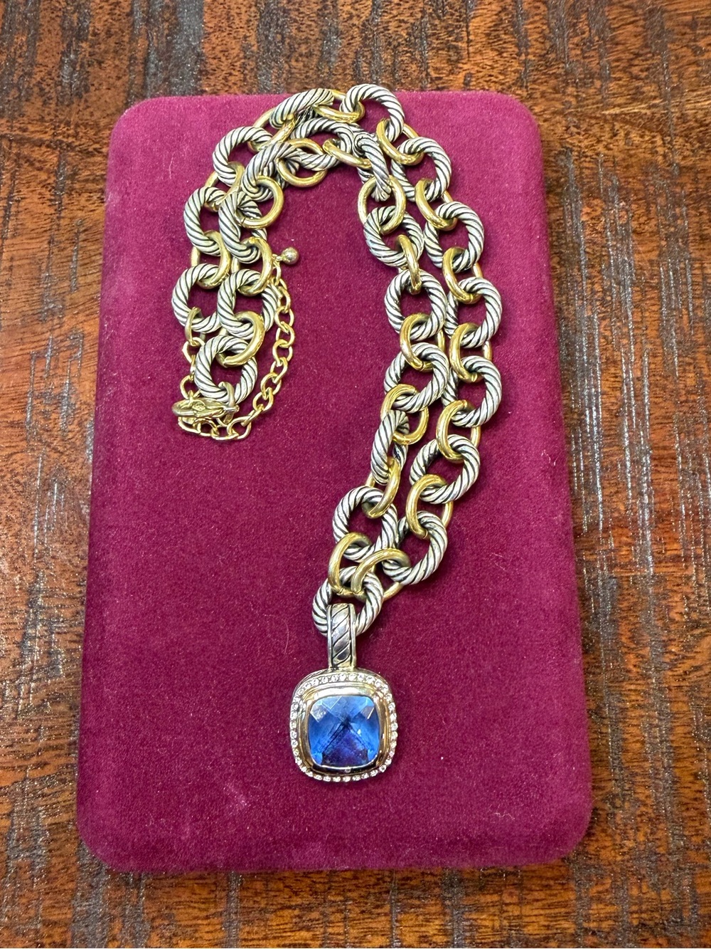 Premiere Designs Vintage Two-Tone Blue Topaz Stone Pendant Necklace